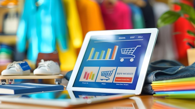 Photo ecommerce website analytics and sales performance on digital tablet display