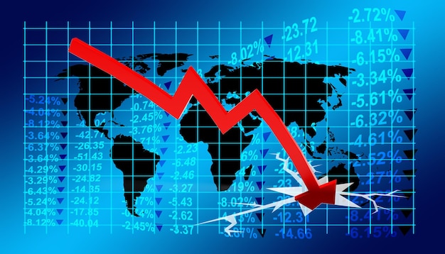 Foto concetto di crisi economica. diffusa nel mondo, l'economia è in calo. illustrazione 3d