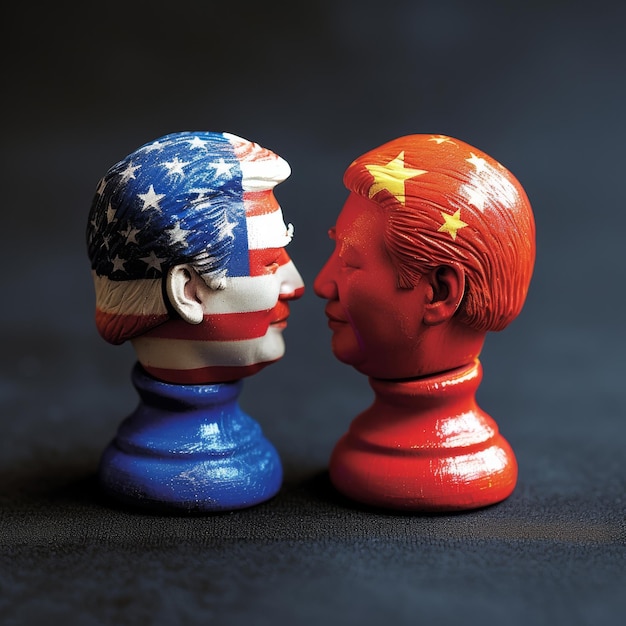 Photo economic battle usa versus china financial and political confrontation flag chessboard conflict