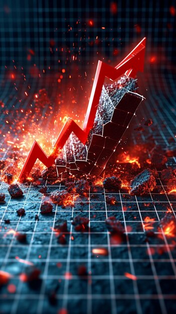 Foto crisi economica il grafico finanziario 3d si rompe la freccia rossa scende vertical mobile wallpaper