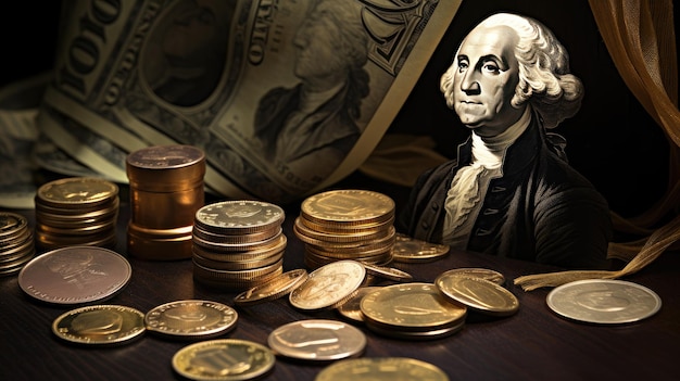 Foto il messaggio di risparmio dell'antenato economico george washington un simbolo finanziario americano con un tocco vintage