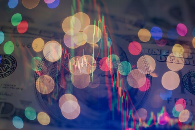 Economic graph with diagrams on the stock market, for business and financial concepts and reports.Abstract blue background.