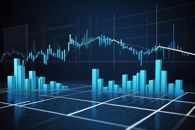 비즈니스 및 금융 개념 및 보고서에 대한 주식 시장에 대한 다이어그램을 가진 경제 그래프 추론 파란색 터 배경