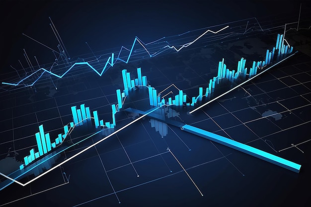 비즈니스 및 금융 개념 및 보고서에 대한 주식 시장에 대한 다이어그램을 가진 경제 그래프 추론 파란색 터 배경
