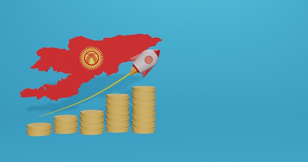3Dレンダリングのインフォグラフィックとソーシャルメディアコンテンツのためのキルギスタンの国の経済成長