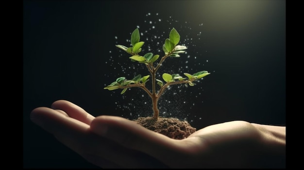 Economic growth hands holding a small plant Generative AI