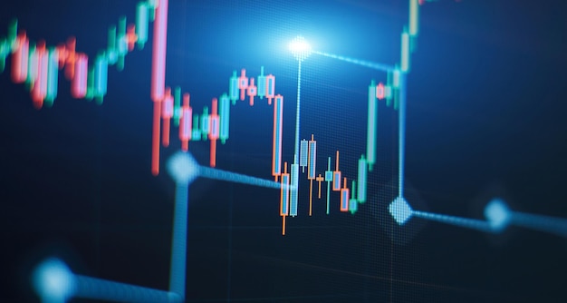 Recessione della crescita economica piattaforma virtuale elettronica che mostra le tendenze e le fluttuazioni del mercato azionario