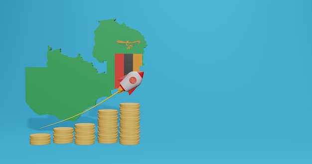 La crescita economica in zambia per le esigenze dei social media tv e lo spazio vuoto della copertina del sito web possono essere utilizzati per visualizzare dati o infografiche nel rendering 3d