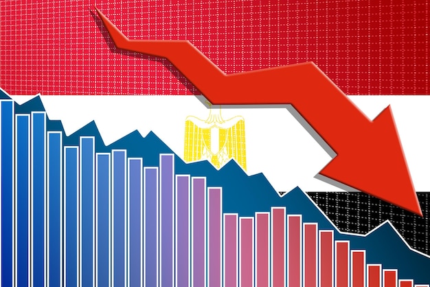 Economy of Egypt falling down with arrow and flag