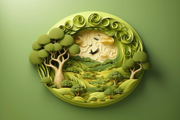 Ecosystem restoration environment day concept tree background Recycle icon paper cut banner