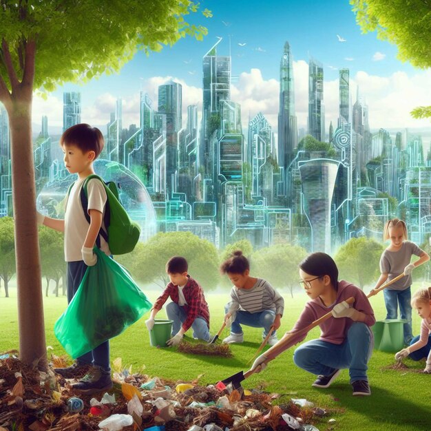 Premium AI Image  EcoWarriors of the Future Shaping a Sustainable Tomorrow
