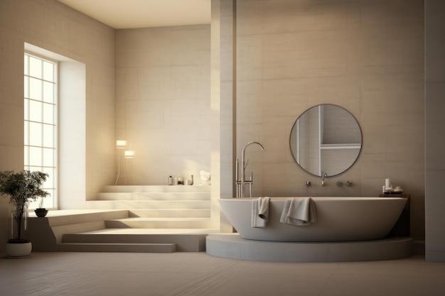 Ecru kleur ruime minimale ontwerp luxe decor badkamer interieur