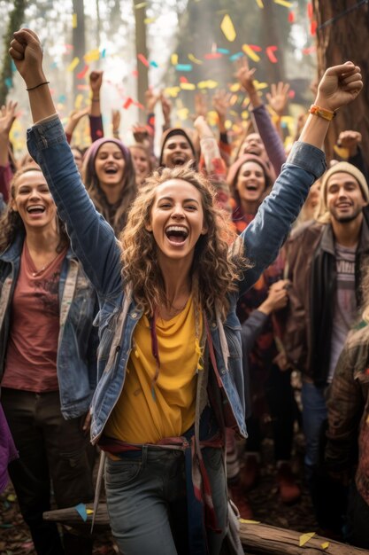 Ecstatic festival goers celebrate the music and the moment