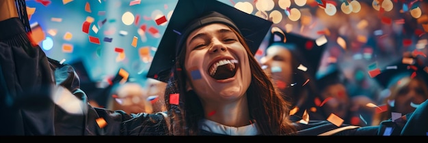 Ecstatic graduate celebrating with confetti epitomizing joy and graduation elation