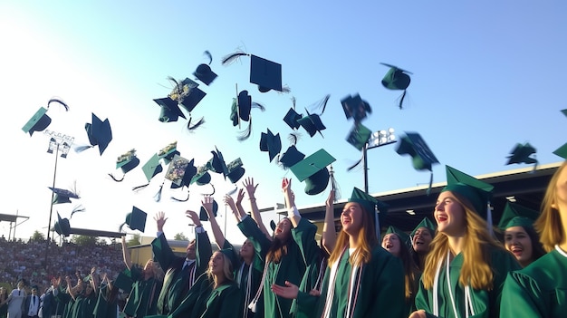 Ecstatic Graduates Throwing Caps in the Air