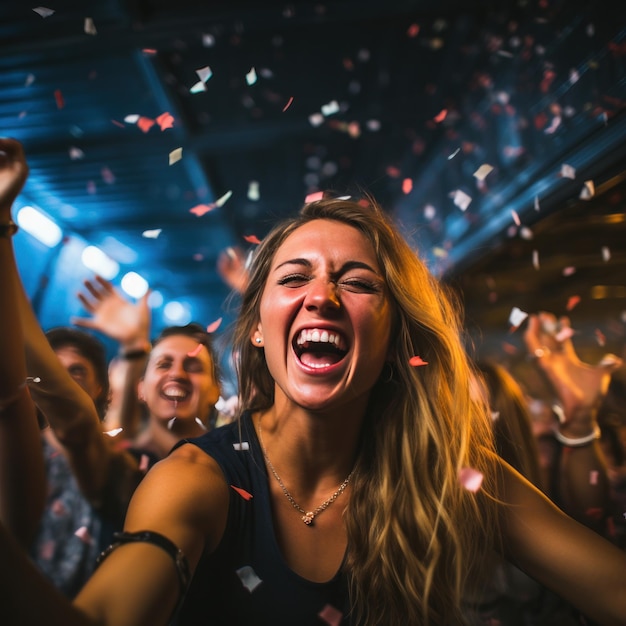 Ecstatic partygoers showered in confetti