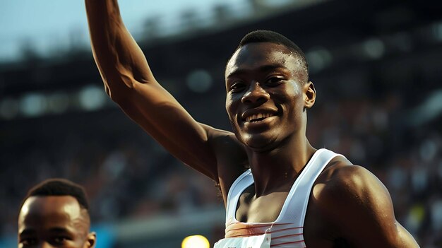 Ecstatic runner celebrates his victory in a close race