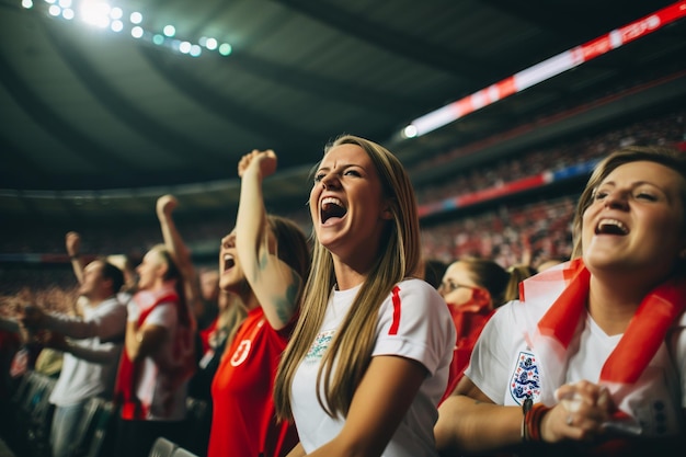 イングランドのゴールを喜び祝う有頂天の女性たち