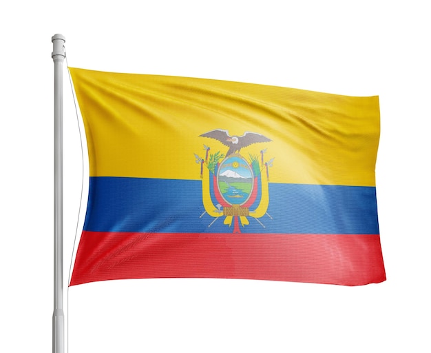 白い背景のエクアドル国旗の柱