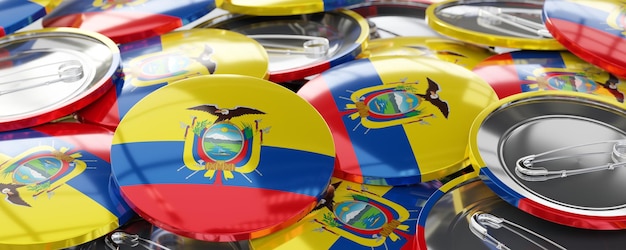 Ecuador round badges with country flag voting election concept 3D illustration