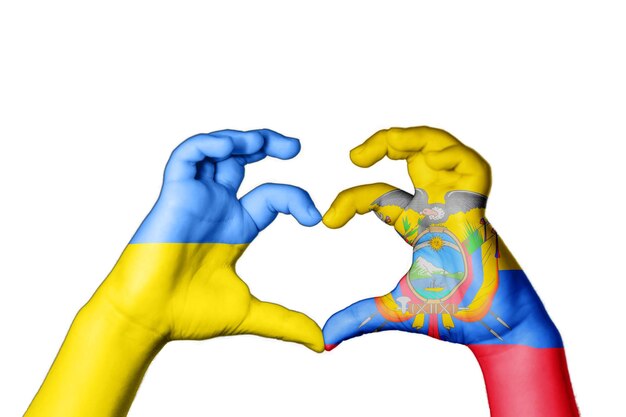 Ecuador Ukraine Heart, Hand gesture making heart, Pray for Ukraine