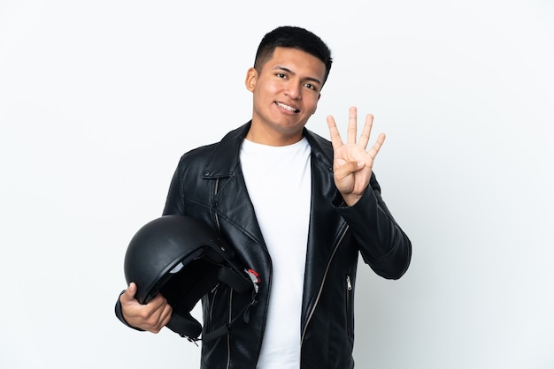 Ecudorian man with a motorcycle helmet isolated