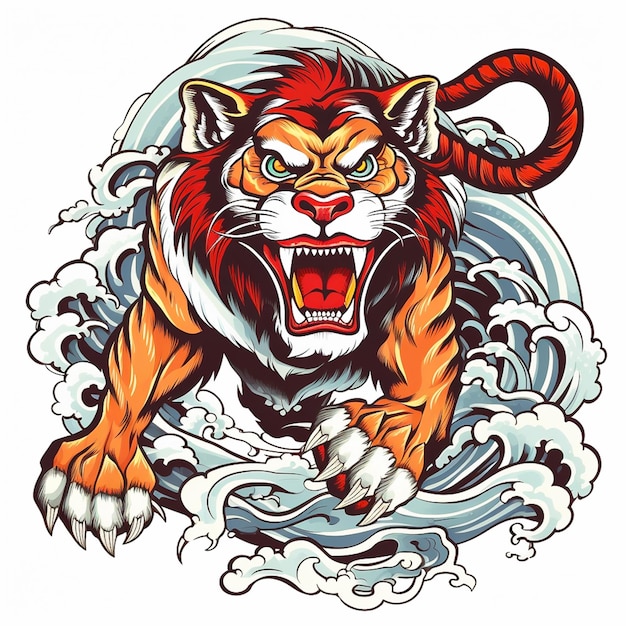 Эд Харди тигр, дизайн татуировки старой школы в азиатском стиле для футляра для футболки и кружки