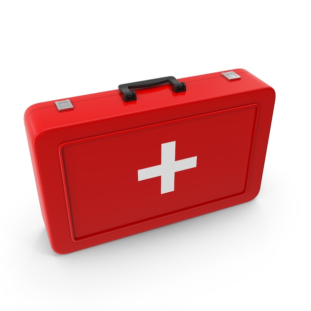 ed Medical kit box First aids Medical Kit stands in view on a white isolated background 3D