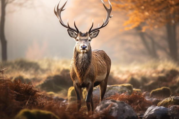 Edelhertmannetje in de ochtendherfstmist