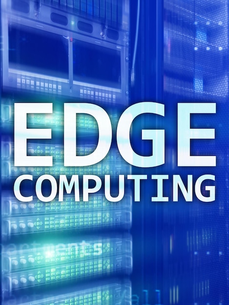 EDGE computing internet en moderne technologie concept op moderne serverruimte achtergrond