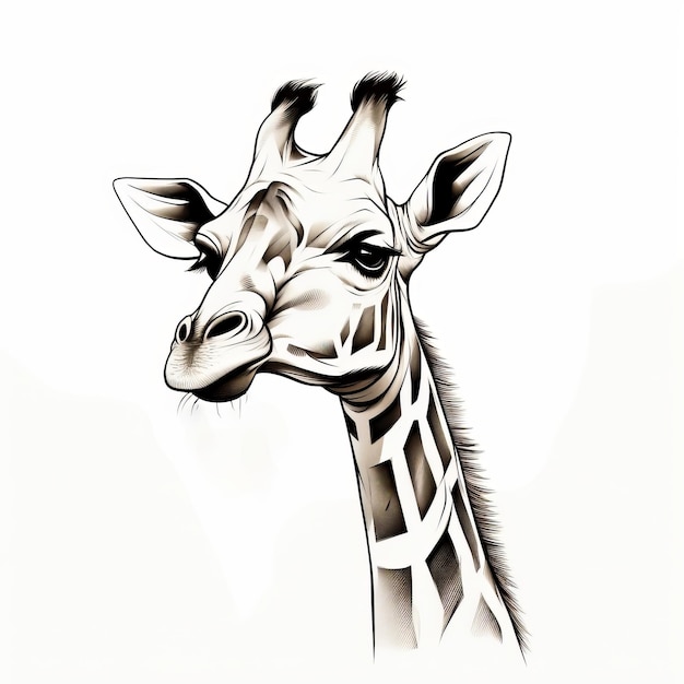 Edgy Caricature Giraffe Head Sketch on White Background