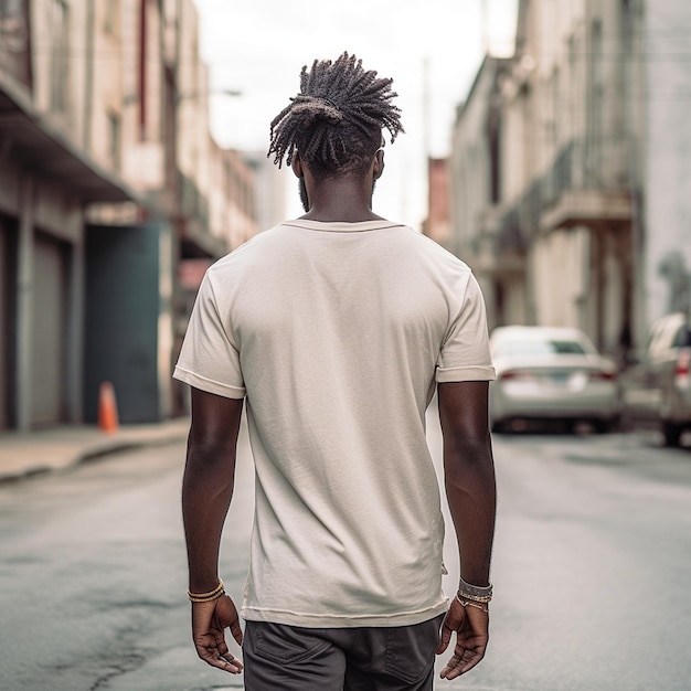 edgy guy in cream tshirt shot