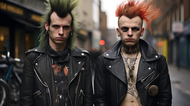 Premium Photo | Edgy and Stylish Men with Punk Hair and Piercings Strolling  Down a Vib