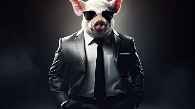 Photo edgy surrealism pig with sunglasses in a stylish suit