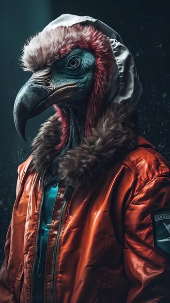 Photo edgy vulture street style inspired poster astronaut wearing trendy urban outfit ai generated