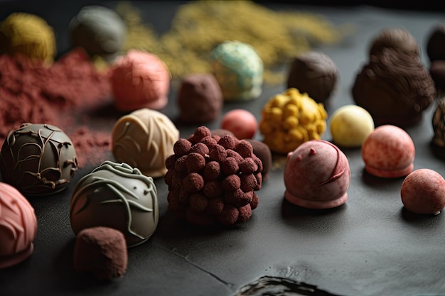 Edible art of truffle creation with different colors and shapes