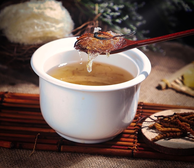 Edible bird's nest soup in a bowl The bird's nest