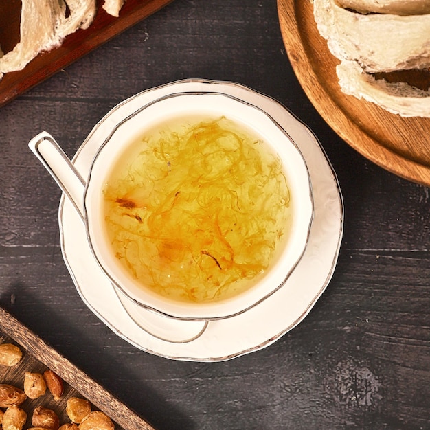 Edible bird's nest soup in a bowl