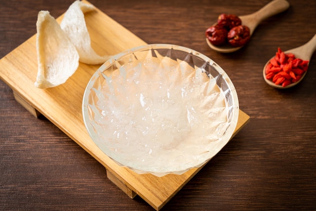 Edible bird's nest soup in glass bowl - Healthy food style