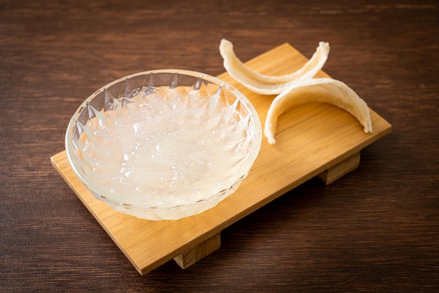 Edible bird's nest soup in glass bowl