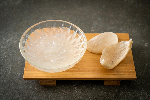 Edible bird's nest soup in glass bowl