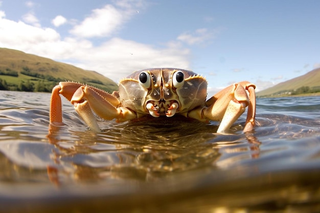 スコットランドの西海岸のラグからダイビング中に発見された野生の海の食用カニ