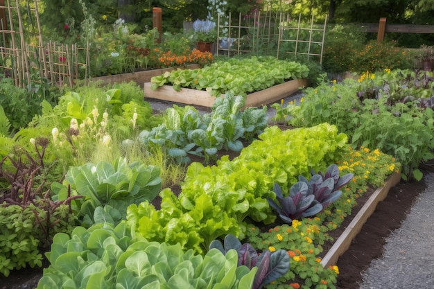 写真 ハーブや果物、野菜が植えられた食用の庭園