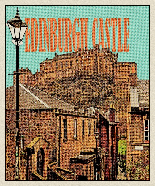 Photo edinburgh castle retro travel poster
