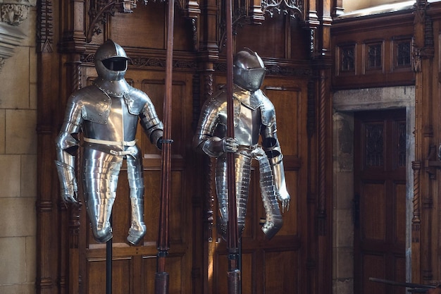 EDINBURGH SCOTLAND JUN12 2017 The knight's panoply and weapons in the Edinburgh castle