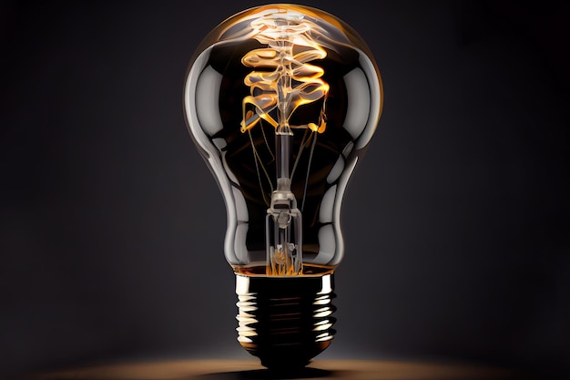 Edison lamp isolated on black background Idea concept 3d rendering Generative Ai