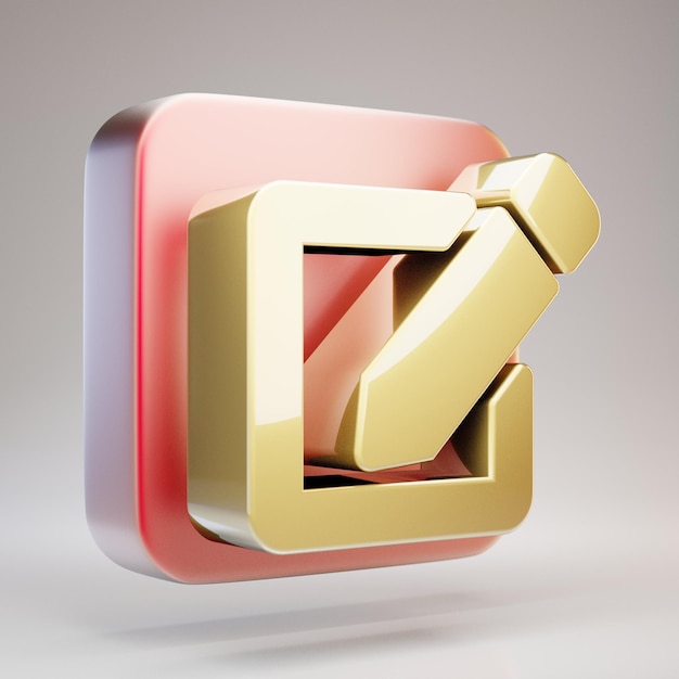 Edit icon. Golden Edit symbol on red matte gold plate. 3D rendered Social Media Icon.