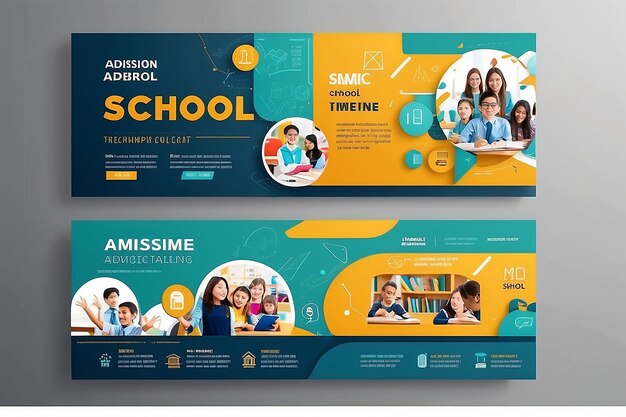 Photo editable school education admission timeline cover layout and web banner template