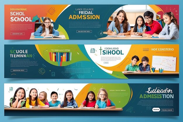 Photo editable school education admission timeline cover layout and web banner template