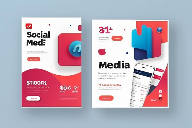 editable social media post template 3D social media banner ads